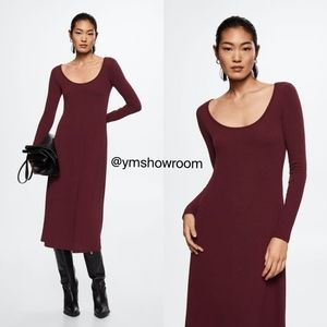 Mango Burgundy Long Sleeve Dress